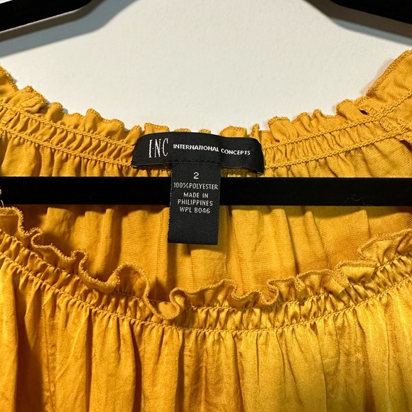 INC Mustard Yellow Peasant Blouse Size 2 - Picture 3 of 3